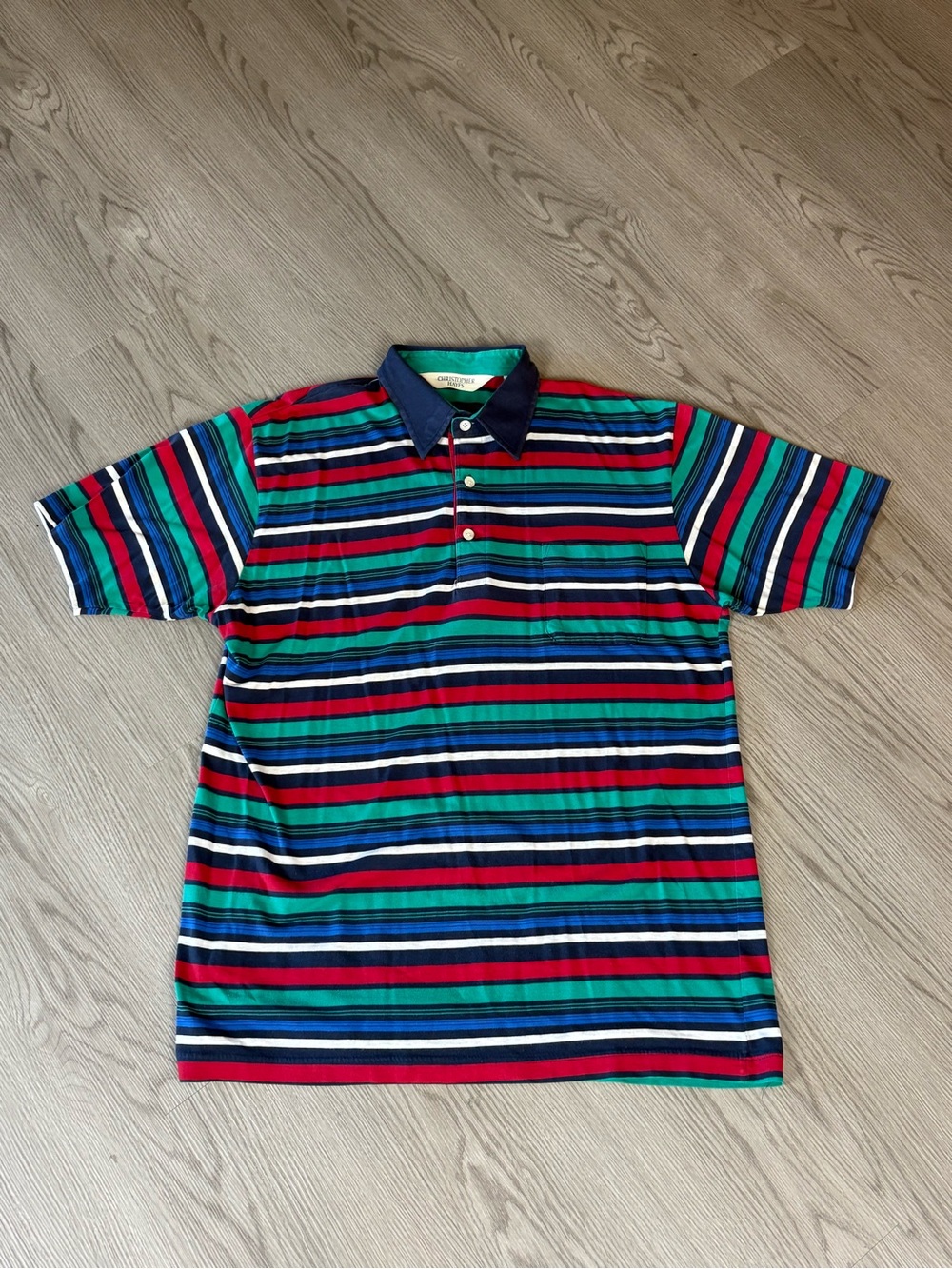 Men's Multi-Stripe Polo Shirt with Navy Collar